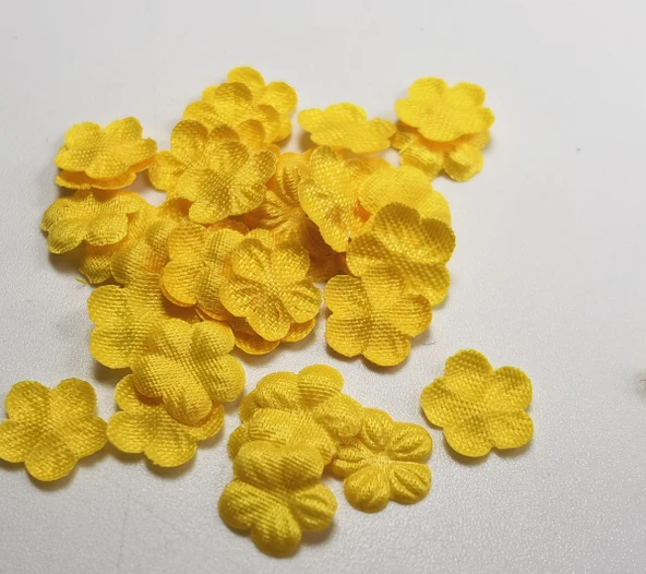 8mm Mini Saten Beş Petal Çiçek - Koyu Sarı (10 adet)