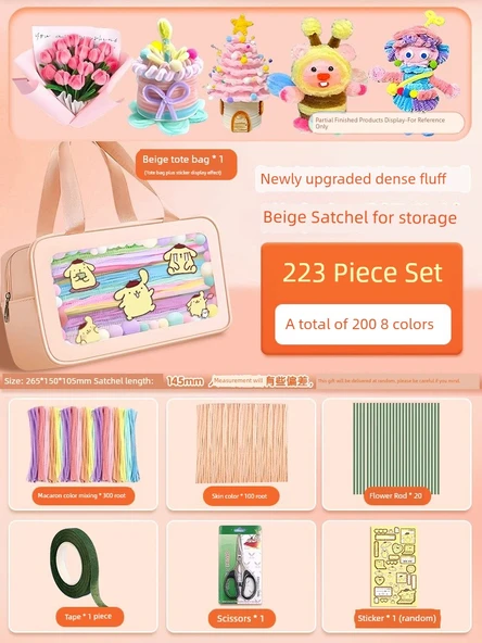 DIY Bükülmüş Çubuk El İşi Seti - Pudding Köpek Çanta 223 Parça Set 8 Renk - Model 2