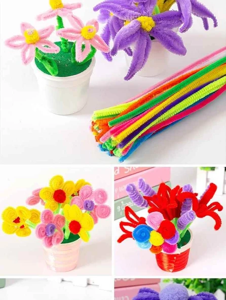 DIY El İşi Şönil Çubukları - Kırmızı 100 Adet - 8