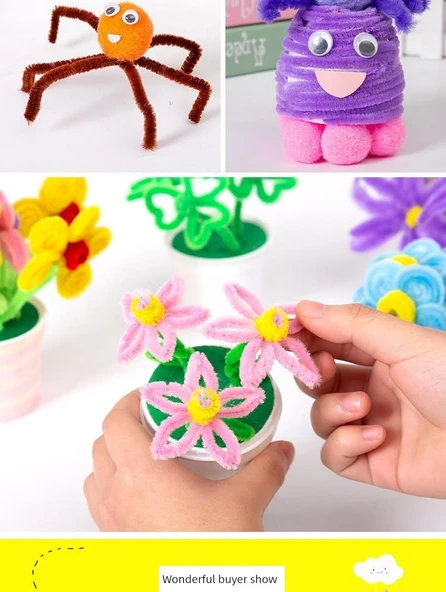 DIY El İşi Şönil Çubukları - Floresan Sarı 100 Adet - 9