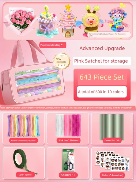 DIY Bükülebilir Çubuk El Sanatları Seti - Gelişmiş Pembe Çanta 643 Parça (10 Renk)