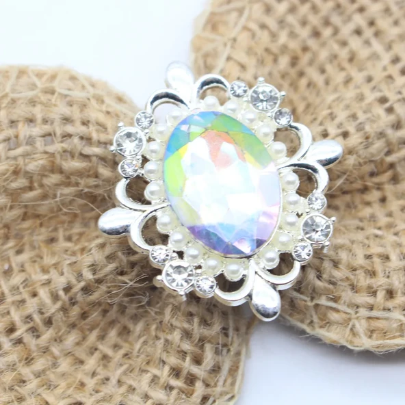 30x33mm Oval Kendin Yap Süsleme Aksesuarı - Yapay Elmaslı Çiçek Diski - AB