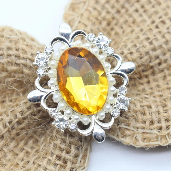 30x33mm Oval Kendin Yap Süsleme Aksesuarı - Yapay Elmaslı Çiçek Diski - Altın