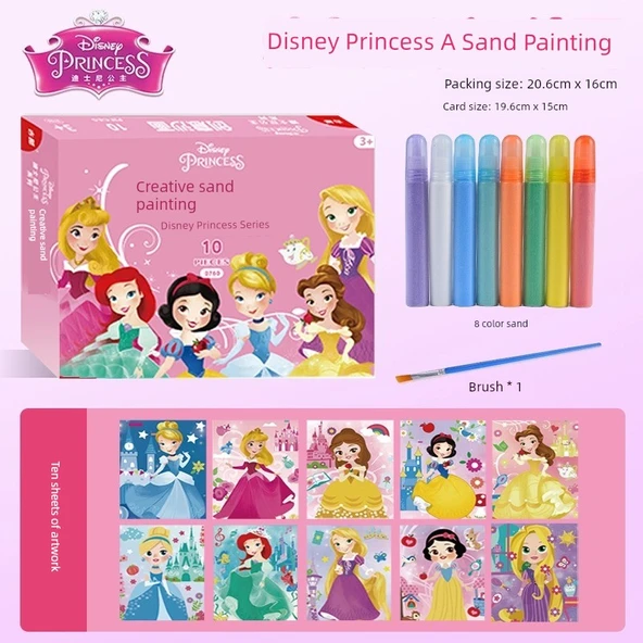 Disney Prenses Kum Boyama Seti - 10 Resim, 8 Renkli Kum, Fırça