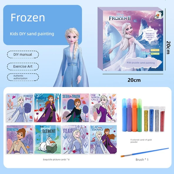 Frozen Karlar Ülkesi Büyük Boy Kum Boyama Seti - 8 Resim, 8 Renkli Kum, Fırça