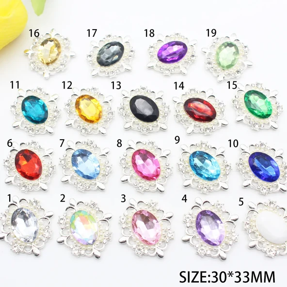 30x33mm Oval Kendin Yap Süsleme Aksesuarı - Yapay Elmaslı Çiçek Diski - Moran