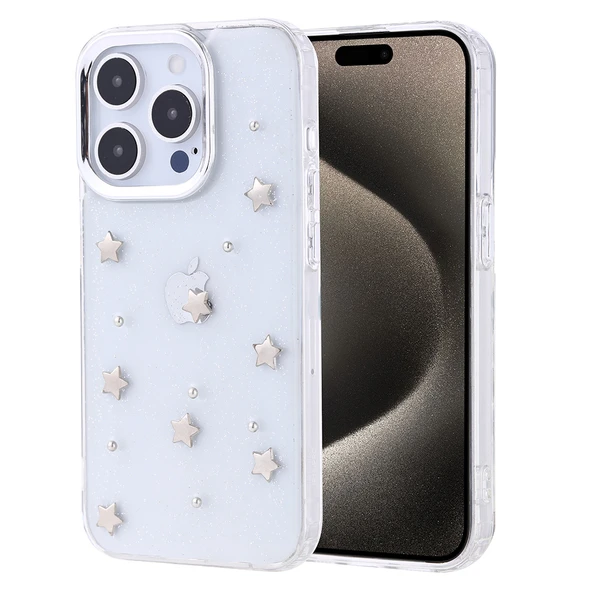 Apple iPhone 15 Pro Kılıf Airbag Tasarımlı Simli Şeffaf Zore Kutup Kapak - 2