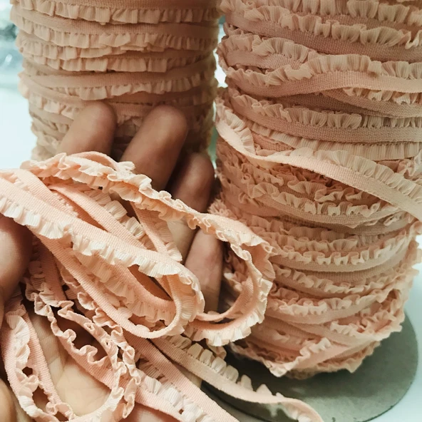 Ahşap Detaylı Bebek Giysi Lastiği - Açık Pembe - 6mm