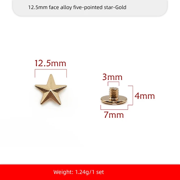 DIY Alaşım Perçin Punk Pentagram Şapka - Altın - 12.5mm
