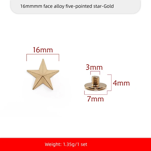 DIY Alaşım Perçin Punk Pentagram Şapka - Altın - 16mm
