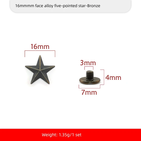 DIY Alaşım Perçin Punk Pentagram Şapka - Bronz - 16mm