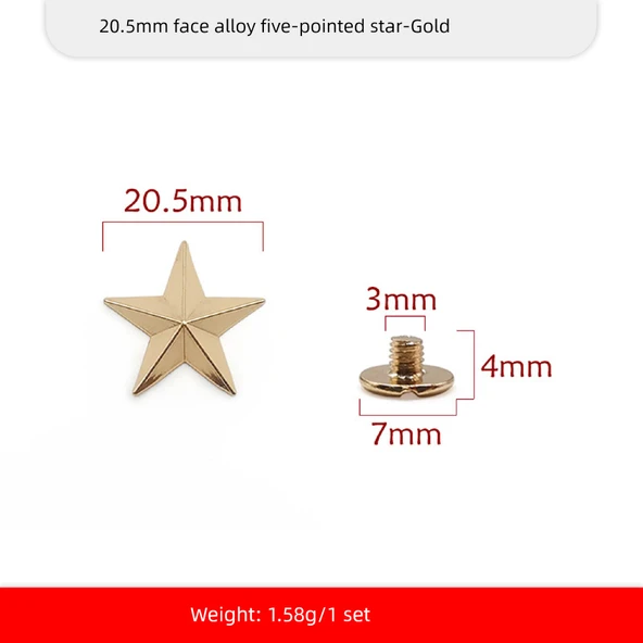 DIY Alaşım Perçin Punk Pentagram Şapka - Altın - 20.5mm