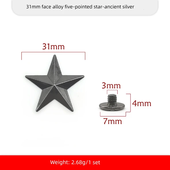 DIY Alaşım Perçin Punk Pentagram Şapka - Antik Gümüş - 31mm