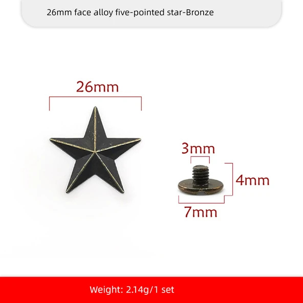 DIY Alaşım Perçin Punk Pentagram Şapka - Bronz - 26mm