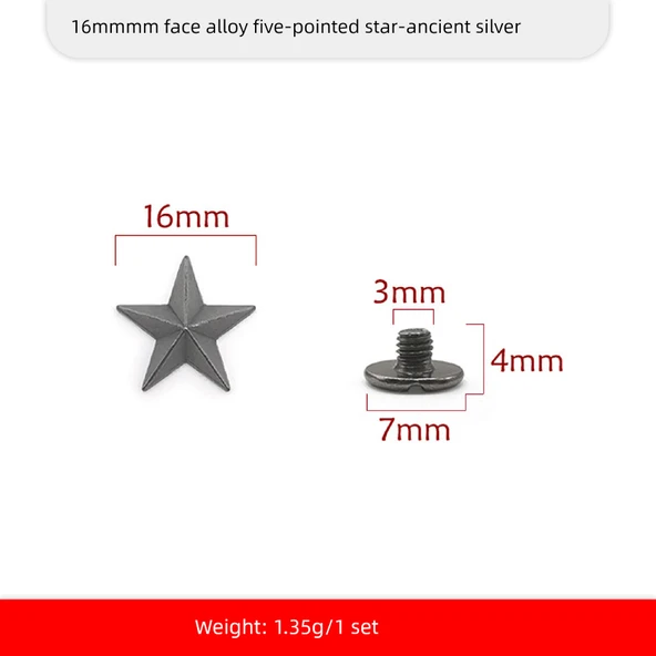 DIY Alaşım Perçin Punk Pentagram Şapka - Antik Gümüş - 16mm