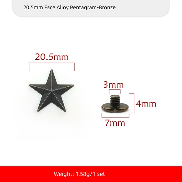 DIY Alaşım Perçin Punk Pentagram Şapka - Bronz - 20.5mm