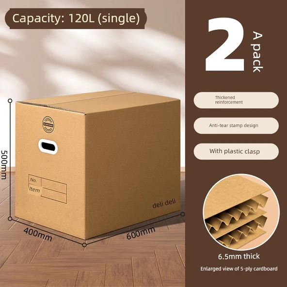 Deli 5 Katmanlı Kalın Taşınma Kolisi - 60x40x50 cm - 2'li Paket (Plastik Tokalı)