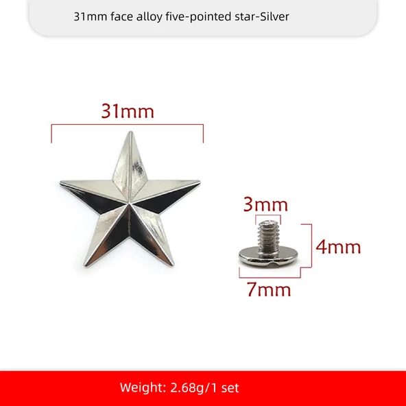 DIY Alaşım Perçin Punk Pentagram Şapka - Gümüş - 31mm