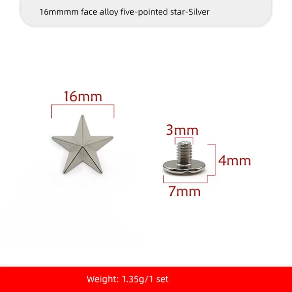 DIY Alaşım Perçin Punk Pentagram Şapka - Gümüş - 16mm
