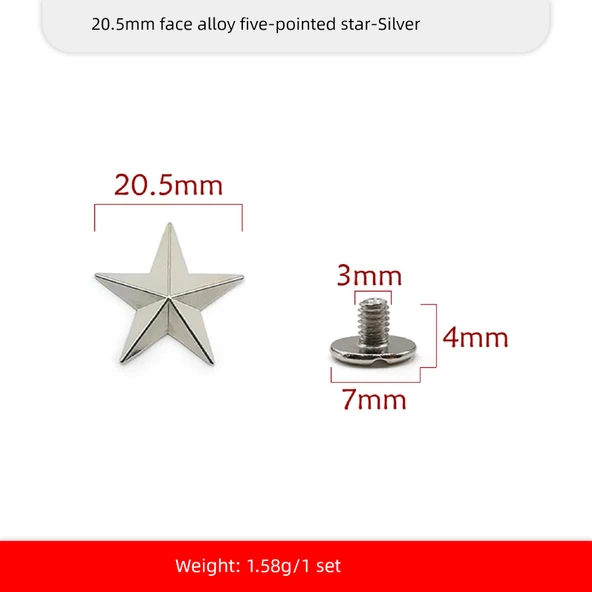 DIY Alaşım Perçin Punk Pentagram Şapka - Gümüş - 20.5mm