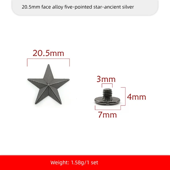 DIY Alaşım Perçin Punk Pentagram Şapka - Antik Gümüş - 20.5mm