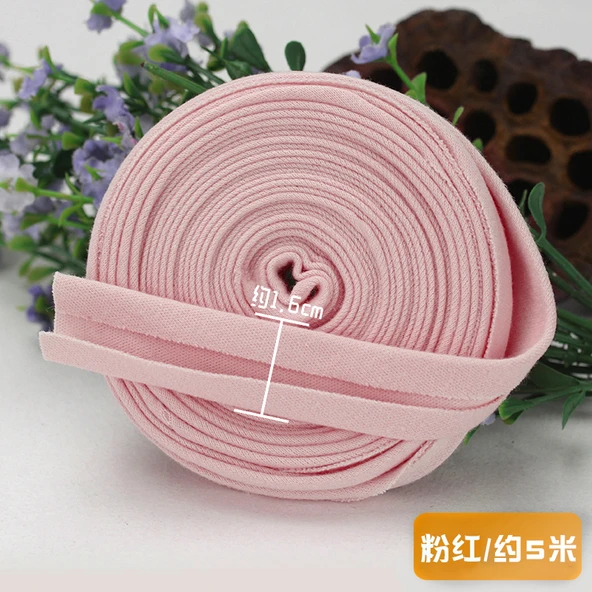 Elastik Örme Pamuklu Kumaş Şerit - Pembe - 5 Metre