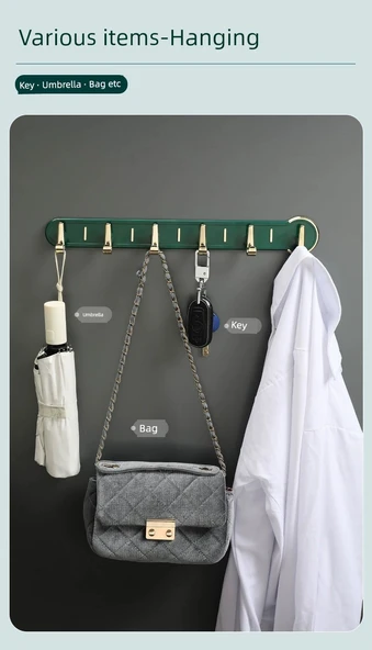 Duvara Monte Kapı Arkası Askısı - Koyu Yeşil 6 Kancalı - 2 Adet - Resim 9