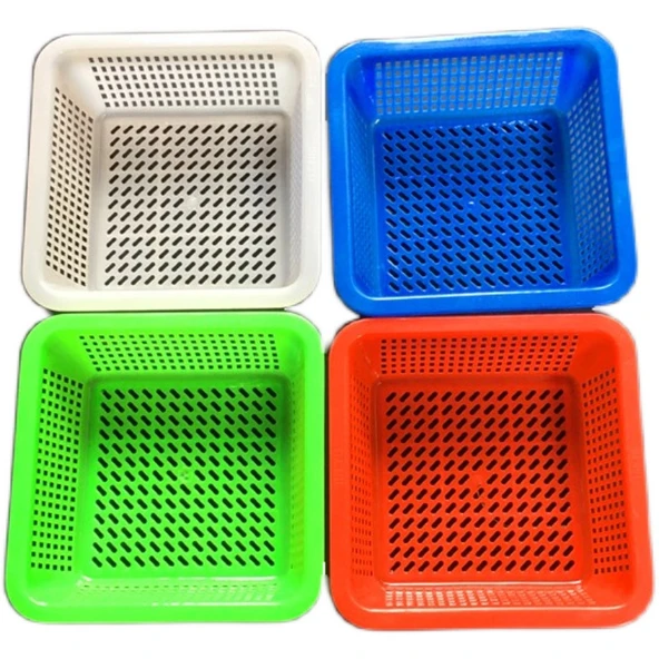 Kare Plastik Süzgeç Sepeti - 13x13x4.5cm - 5