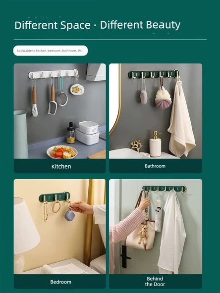 Duvara Monte Kapı Arkası Askısı - Koyu Yeşil 6 Kancalı - 2 Adet - Resim 5