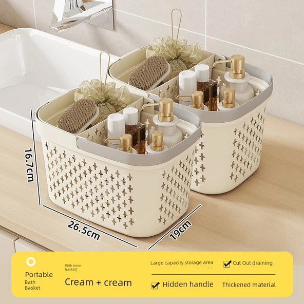 Banyo Saklama Sepeti - Krem - İkili - Büyük Boy - İç Çamaşırı Sepeti