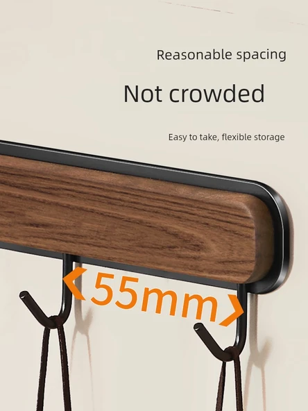 Kayın Ağacı Duvar Askısı - 40cm - 6 Kancalı - İki Parça Set - AAA Sınıfı - 5