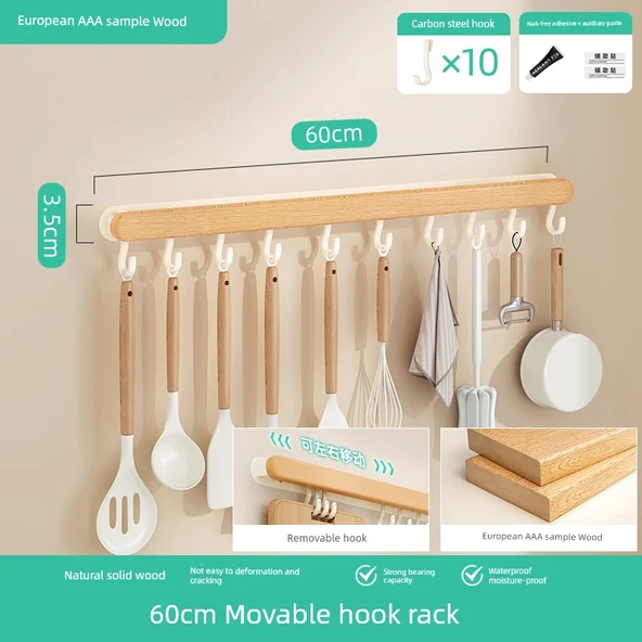 Kayın Ağacı Duvar Askısı - 60cm - 10 Kancalı - AAA Sınıfı