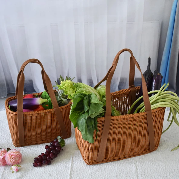 Kahverengi Kumaş Örme Sepet 38*19*24cm Büyük - 2