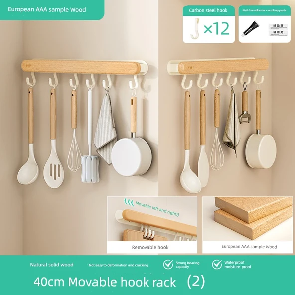Kayın Ağacı Duvar Askısı - 40cm - 6 Kancalı - İki Parça Set - AAA Sınıfı