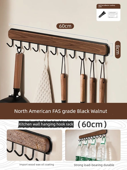 Siyah Ceviz Duvar Askısı - 60cm - 11 Kancalı - FAS Sınıfı