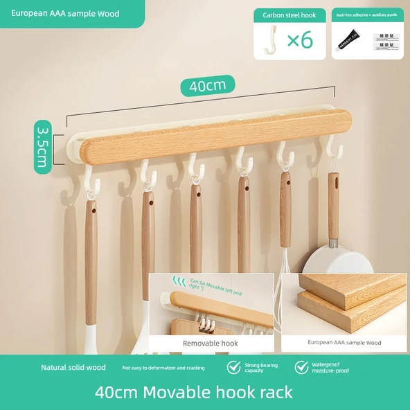 Kayın Ağacı Duvar Askısı - 40cm - 6 Kancalı - AAA Sınıfı