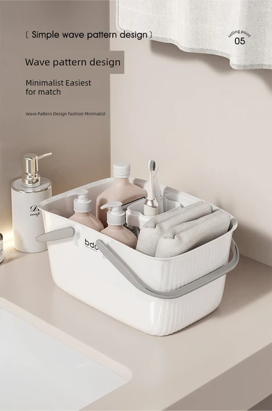 2'li Banyo Sepeti Seti - Klasik Beyaz Çizgili - 11