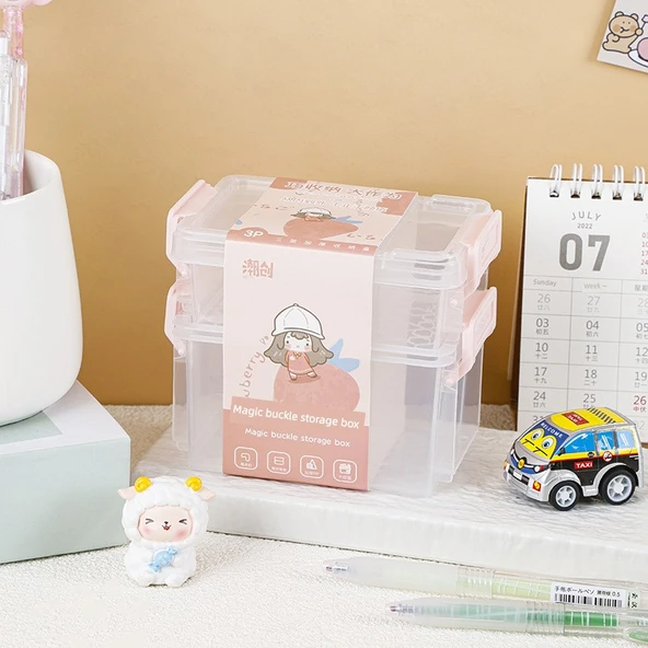 Mini İki Katlı Saklama Kutusu - Pembe Kakao Damlası Tokalı