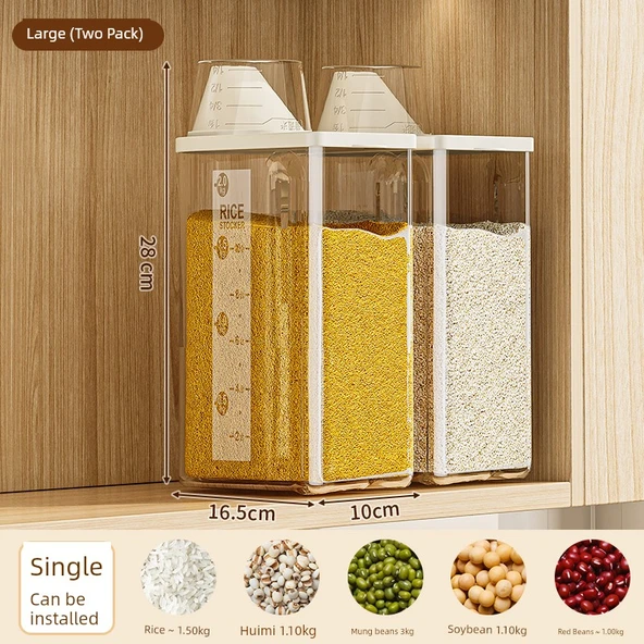 Hava Geçirmez Gıda Saklama Kabı - 2'li Set 2.5L - Tahıl Bölmeli