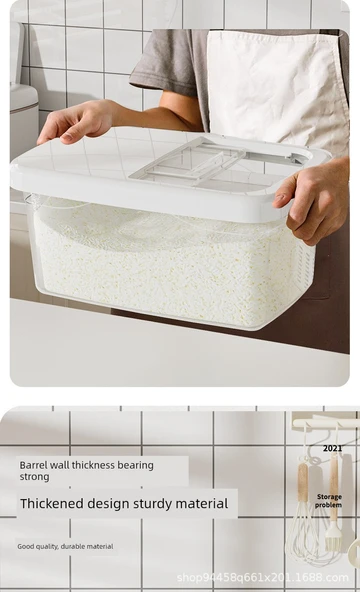 Pirinç Saklama Kabı - 20kg - Şeffaf - Pirinç Ölçme Kabı Hediyeli - 9