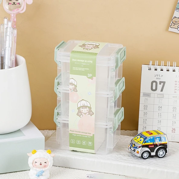 Mini Üç Katlı Saklama Kutusu - Yeşil Kakao Damlası Tokalı