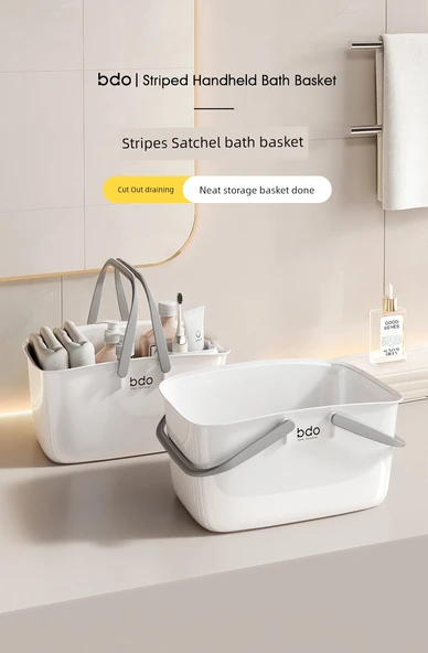 2'li Banyo Sepeti Seti - Klasik Beyaz Çizgili - 6