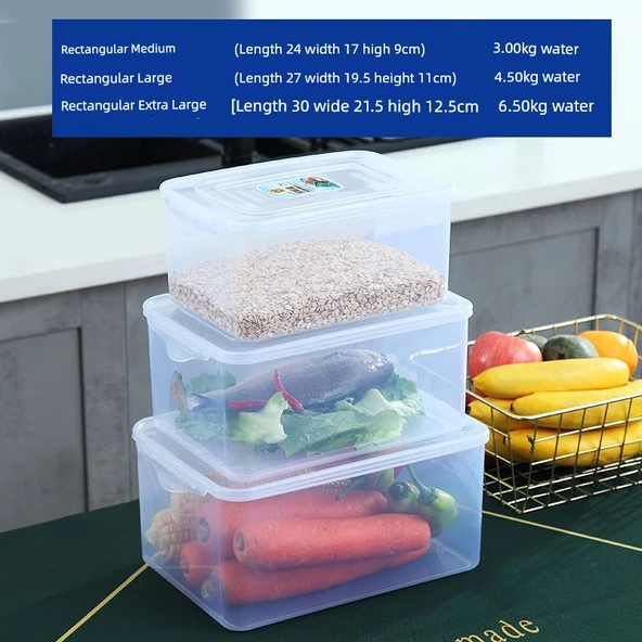 Buzdolabı Saklama Kabı - Dikdörtgen 3'lü Set (Orta + Büyük + Ekstra Büyük)