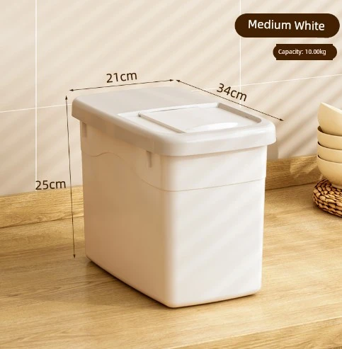 Pirinç Saklama Kabı - 20kg - Süt Beyazı - Pirinç Ölçme Kabı Hediyeli