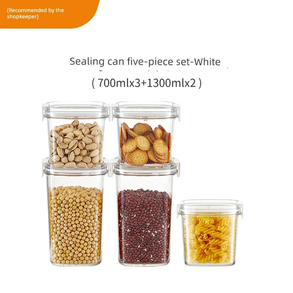 Beyaz Plastik Gıda Saklama Kabı - 5'li Set