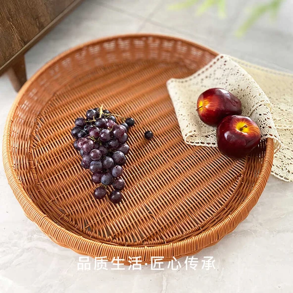El Yapımı Rattan Yuvarlak Kurutma Sepeti - 50x8cm - 4