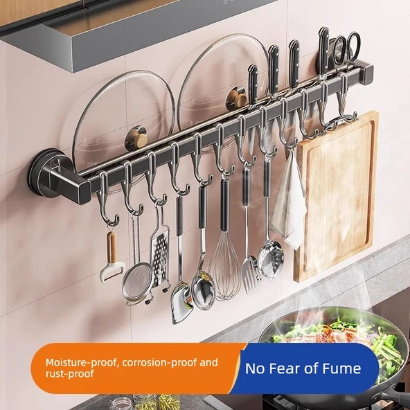 Vakumlu Mutfak Askısı - Çift Sıra 6 Kancalı 40cm - Kapak/Bıçaklı - 3