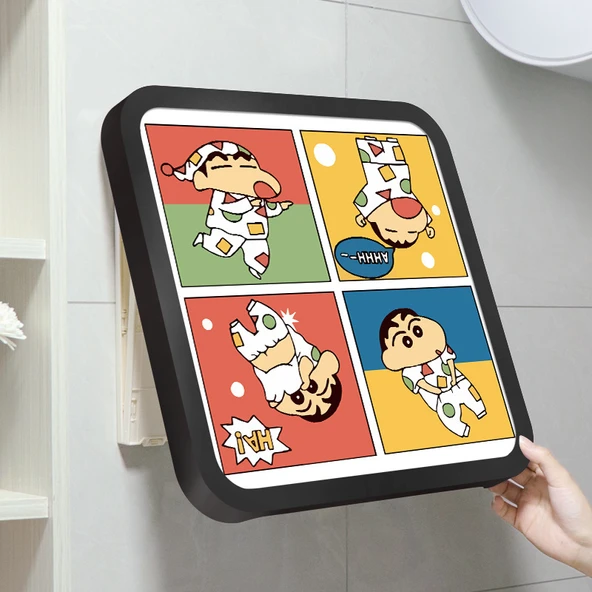 Çizgi Film Banyo Saklama Kutusu - Pijama Dörtlü Kristal Porselen Siyah Çerçeve