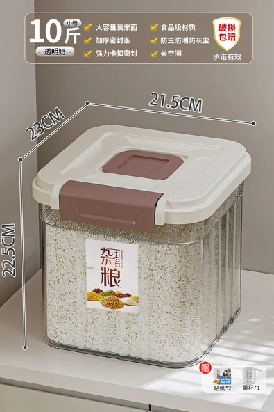 Şeffaf Süt Beyazı Pirinç Saklama Kutusu 5kg - Ölçü Kabı Hediyeli
