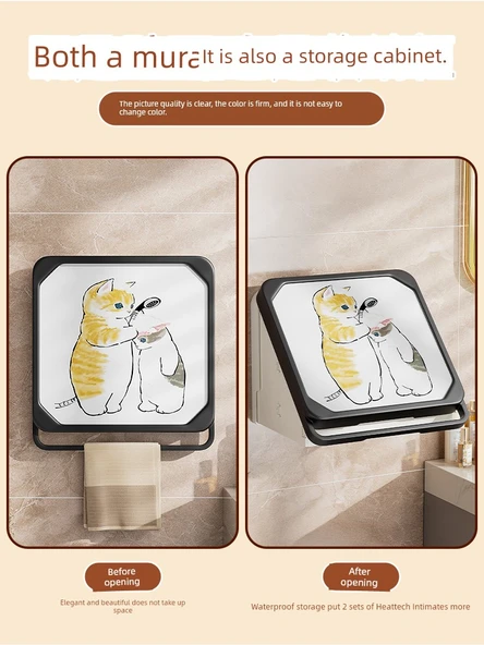 Katlanabilir Banyo Rafı - Kristal Desenli Kulp - Beyaz Kutu - Banyo Kedisi - 3
